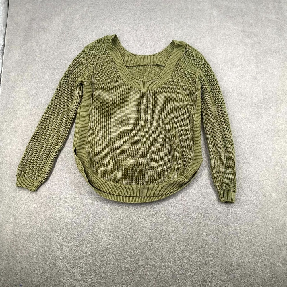 Jack by BB Dakota Sweater Womens XS Olive Green Cold Waffle Knit Curved Hem‎